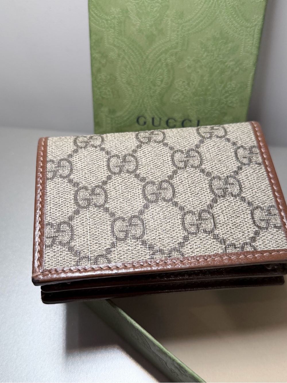 Gucci Beige GG Canvas and Brown Leather Mini Wallet with Gold Horsebit - Picture 3 of 7